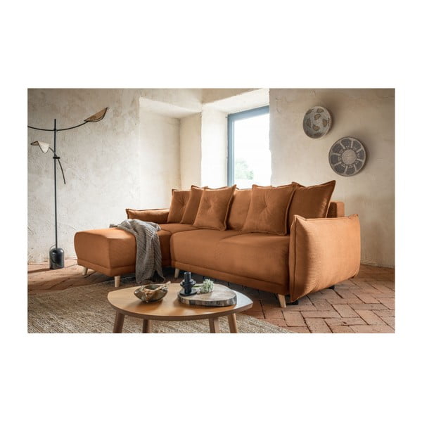 Разтегателен диван от велур в тухлен цвят (променлив) Lazy Lukka - Miuform-image-1