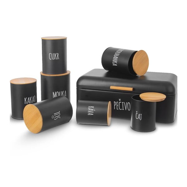 Черна калаена кутия за чай с бамбуков капак , обем 750 ml - Orion-image-3