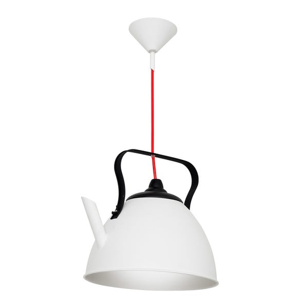 Бяло-черна висяща лампа с червен кабел Overhung Tekane White Big - Glimte