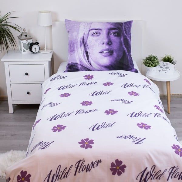 Лилаво единично  памучно детско спално бельо 200x140 cm Billie Eilish – Jerry Fabrics-image-2