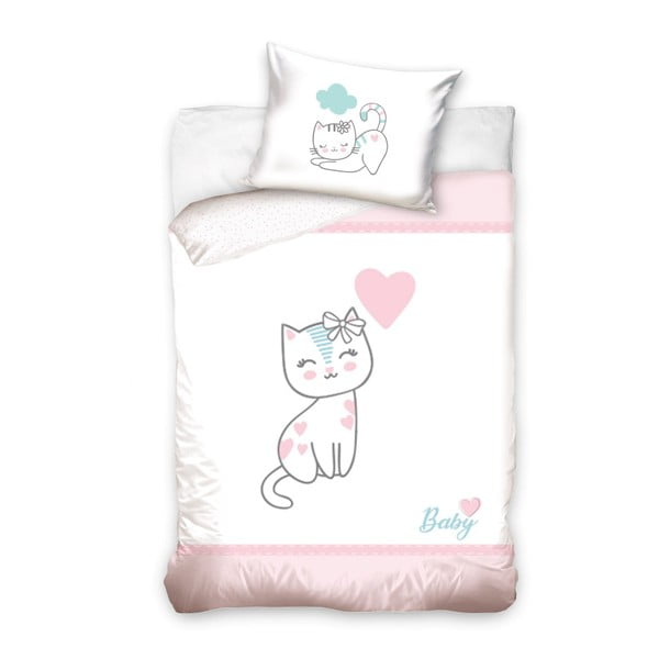 Детско памучно спално бельо за единично легло Kitty Pink, 100 x 135 cm - CARBOTEX