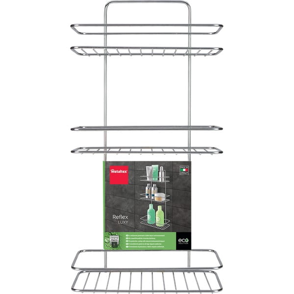 Висящ стоманен рафт за баня без пробиване в блестящо сребрист цвят Luxy – Metaltex-image-2