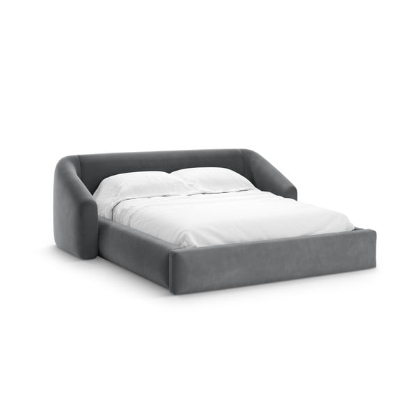 Сиво двойно легло 200x200 cm тапицирано с място за съхранение с включена подматрачна рамка Campi – Cosmopolitan Design