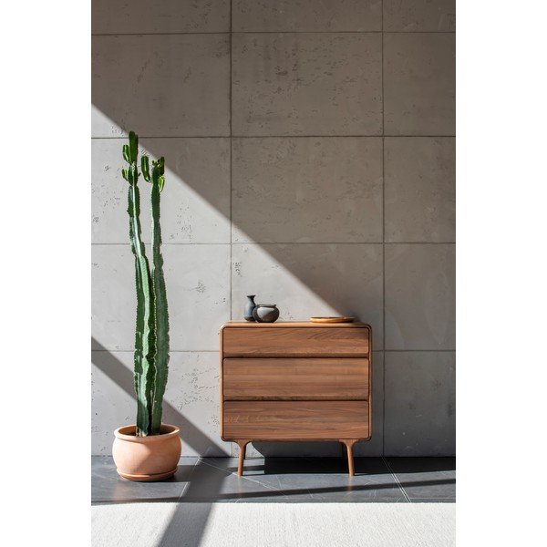 Кафяв скрин от масивен орех 90x90x45 cm Fawn – Gazzda-image-1