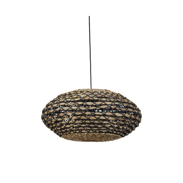 Лампа за таван в черно цвят с абажур от ратан и морска трева ø 60 cm Tripoli - Light & Living
