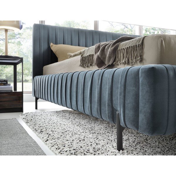 Синьо  двойно тапицирано легло с място за съхранение и включена подматрачна рамка 160x200 cm Plissa – ELTAP-image-3