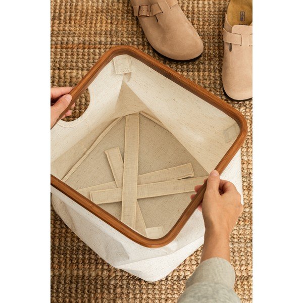 Кремава текстилна кутия за съхранение 30x30x30 cm Bamboo/Linen Cube – Bigso-image-2