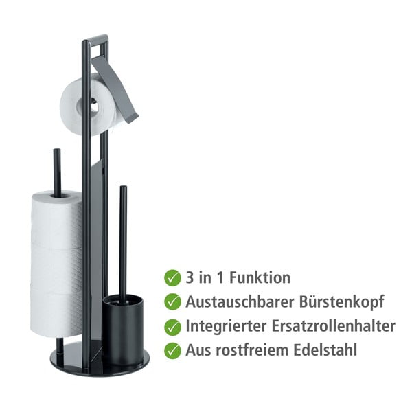 Черна поставка за тоалетна хартия стойка с четка от неръждаема стомана Ravina – Wenko-image-3