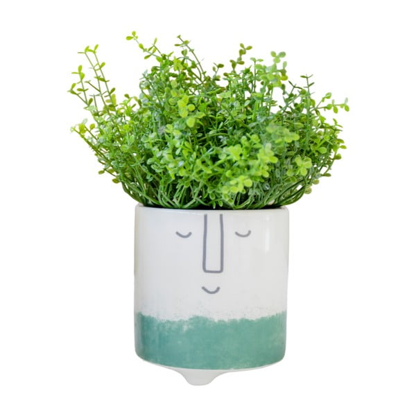 Бяло-зелена керамична саксия Happy Face - Kitchen Craft-image-3