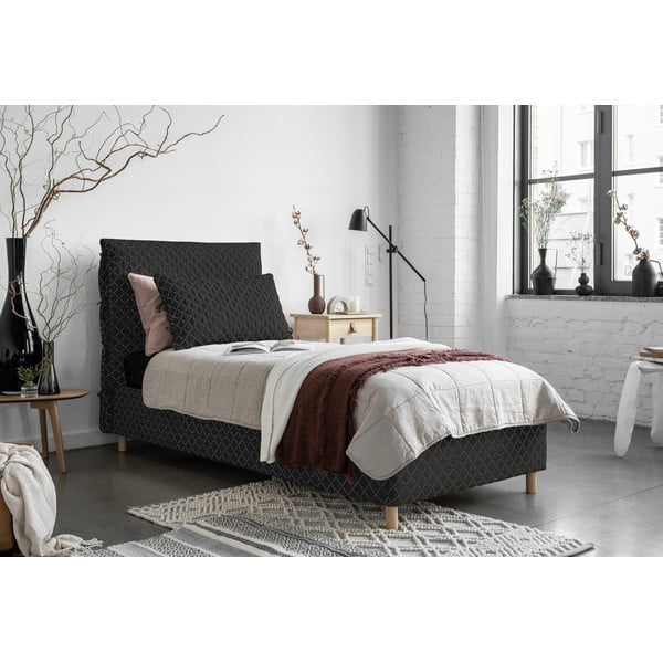 Черно тапицирано единично легло и решетка  90x200 cm Sleepy Luna - Miuform-image-1