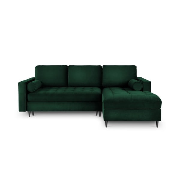 Зелен кадифен ъглов разтегателен диван , десен ъгъл Santo - Milo Casa