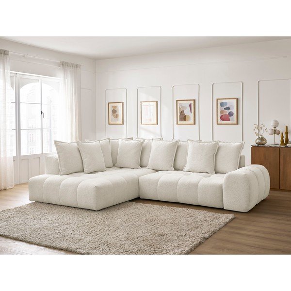 Бял шенилов сгъваем/с място за съхранение ъглов диван (ляв ъгъл/L форма) Everest – Bobochic Paris-image-1