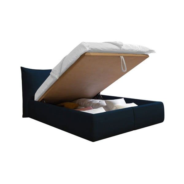 Тъмносиньо двойно легло 180x200 cm тапицирано с място за съхранение с включена подматрачна рамка Jade – Bobochic Paris-image-3