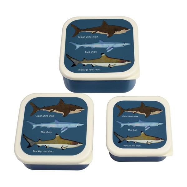 Тъмносини детски кутии за храна 3 бр. Sharks – Rex London