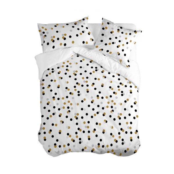 Бяла памучна завивка за единично легло 140x200 cm Golden dots - Blanc