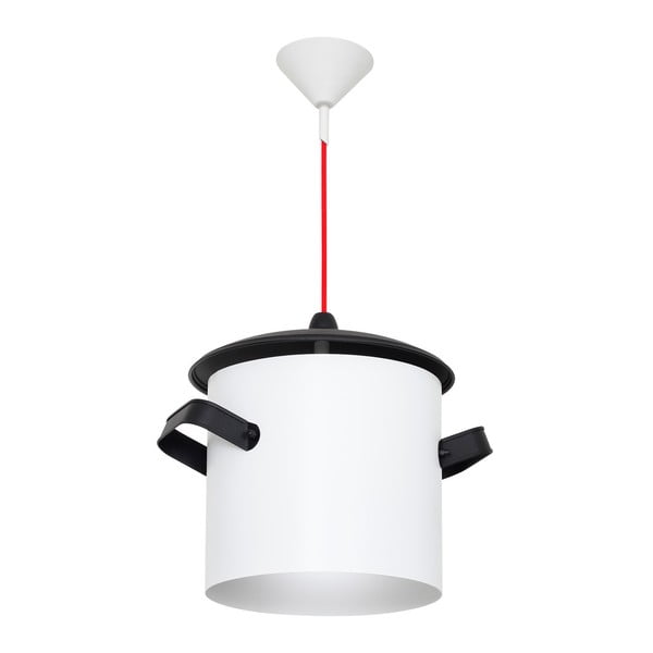 Бяло-черна висяща лампа с червен кабел Overhung Poti I White Big - Glimte