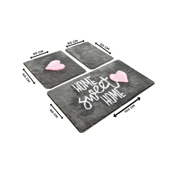 Комплект от 3 сиви правоъгълни килима за баня - Foutastic-image-2