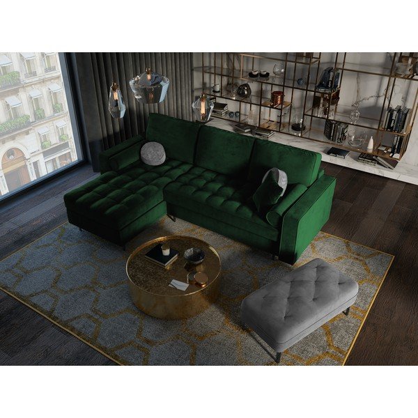 Зелен кадифен ъглов разтегателен диван , ляв ъгъл Santo - Milo Casa-image-1