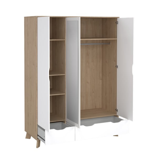 Гардероб от дъбов декор  с огледало в бял и естествен цвят 147x201x58 cm Ikast – Tvilum-image-3