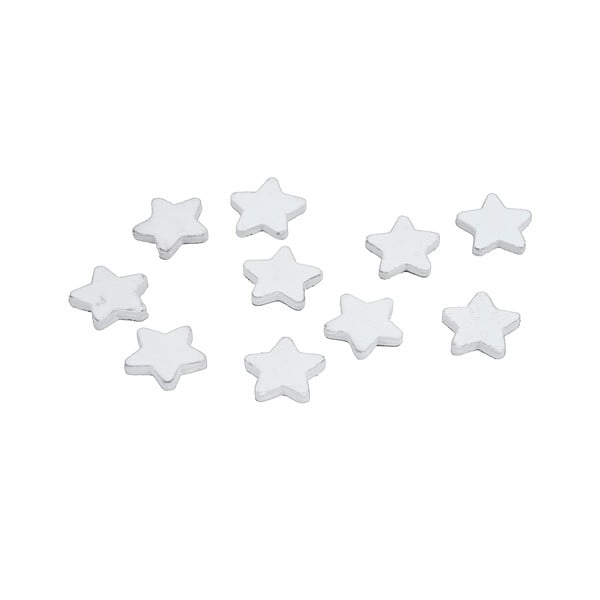 Комплект от 10 бели дървени орнамента Star - Ego Dekor