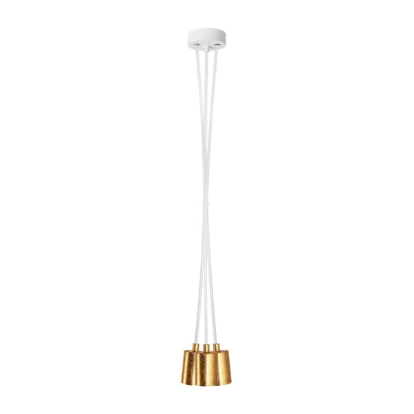Bílé závěsné svítidlo se 3 kabely a objímkami ve zlaté barvě Bulb Attack Cero
