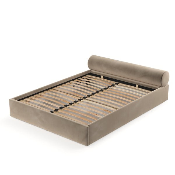 Светлокафяво двойно легло 140x200 cm тапицирано с място за съхранение с включена подматрачна рамка Solvo – Maison de Rêve-image-4
