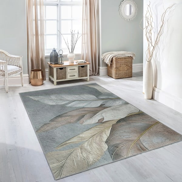 Зелено-сив килим подходящ за пране 80x150 cm Dusty Leaves – Mila Home-image-2