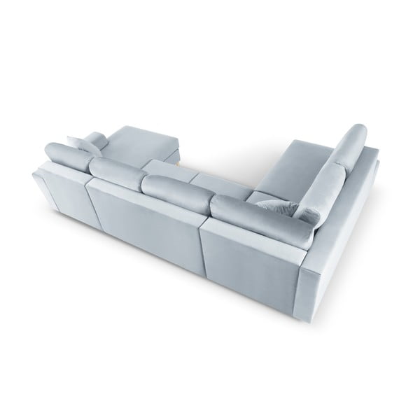 Светлосин кадифен разтегателен ъглов диван с място за съхранение (ляв ъгъл/U форма) Kyoto – Cosmopolitan Design-image-4