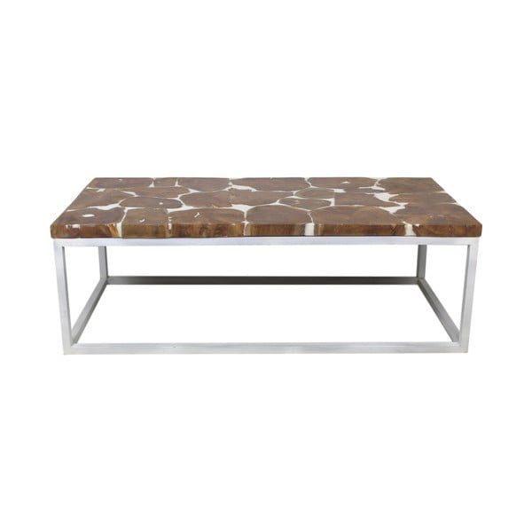 Konferenční stolek s deskou z teakového dřeva a bílým podnožím HSM collection Resin, délka 120 cm