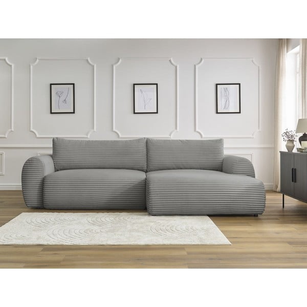 Тъмносив разтегателен ъглов диван от рипсено кадифе (десен ъгъл) Lucien – Bobochic Paris-image-1