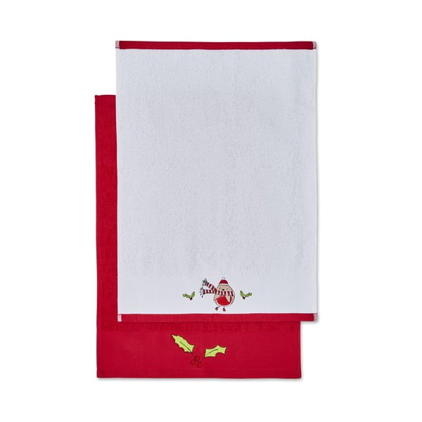 Червени и бели памучни кърпи в комплект от 2 броя 40x60 cm Christmas Tree - Catherine Lansfield