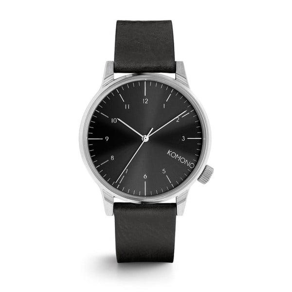 Unisex černé hodinky s koženým řemínkem Komono Regal