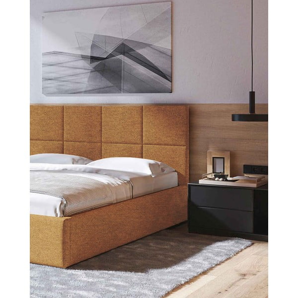 Тапицирано двойно легло с място за съхранение с включена подматрачна рамка в цвят жълта охра 160x200 cm Bufo – MESONICA-image-4