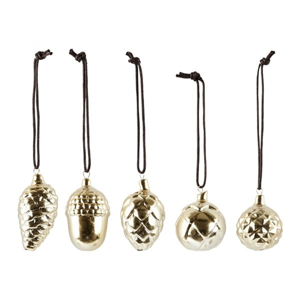 Комплект от 5 керамични коледни декорации Керамични златни лъскави - Villa Collection