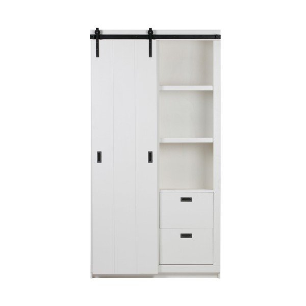 Гардероб от бял бор с плъзгащи се врати 122x232 cm Slide - vtwonen