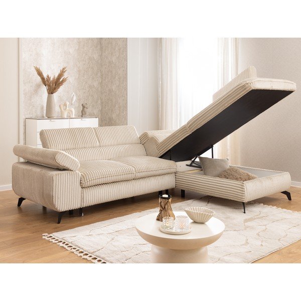 Бежов ъглов диван от рипсено кадифе (десен ъгъл/L форма) Marbeya  – Ropez-image-4