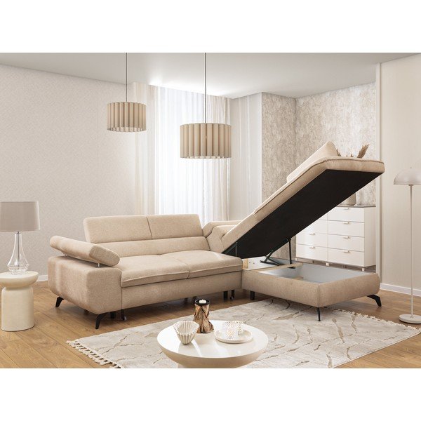 Бежов шенилов ъглов диван (десен ъгъл/L форма) Marbeya  – Ropez-image-4