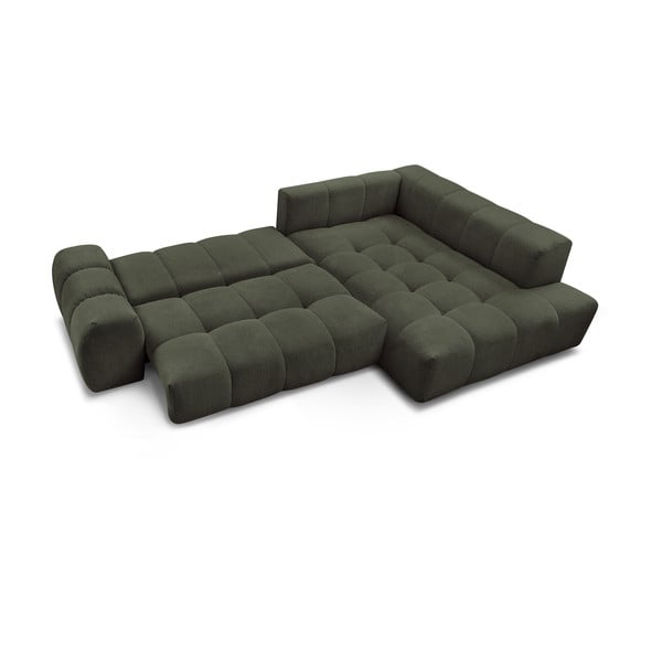 Зелен шенилов сгъваем/с място за съхранение ъглов диван (десен ъгъл/L форма) Everest – Bobochic Paris-image-4