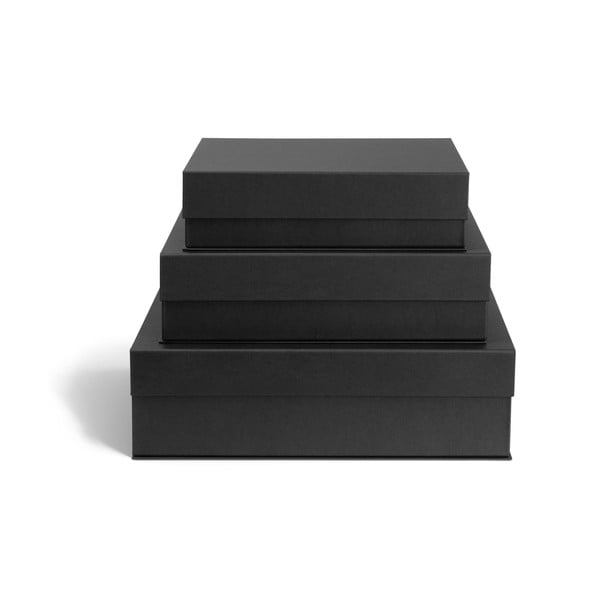 Тъмносиви картонени кутии за съхранение в комплект 3 бр. с капаци 42,5x29,5x13 cm Kian Paper Laminate – Bigso-image-4