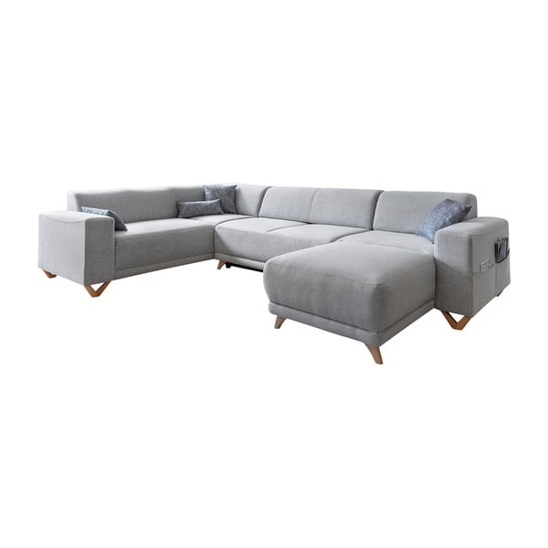 Светлосив разтегателен/с място за съхранение ъглов диван (ляв ъгъл/U форма) Classy Sophie – Miuform