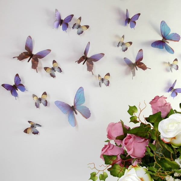 Комплект от 18 сини самозалепващи се 3D стикери Пеперуди - Ambiance