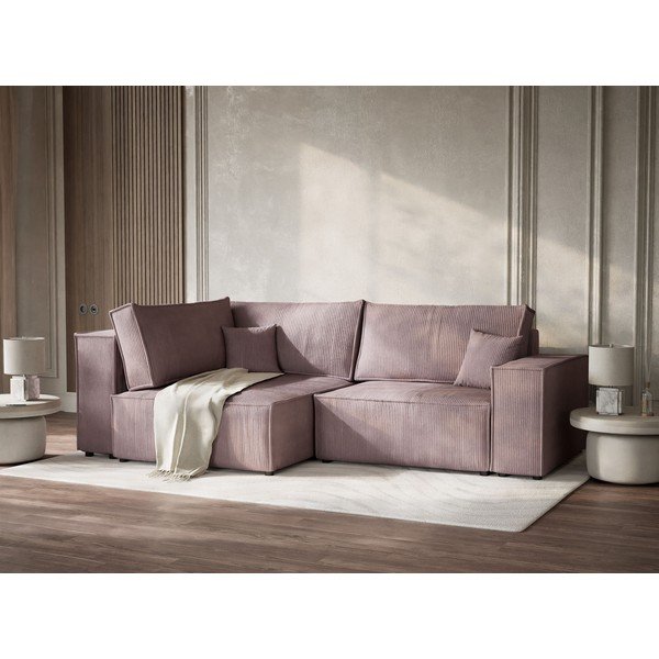 Лилав сгъваем/с място за съхранение ъглов диван от рипсено кадифе (ляв ъгъл/L форма) Tonga – Maison de Rêve-image-4