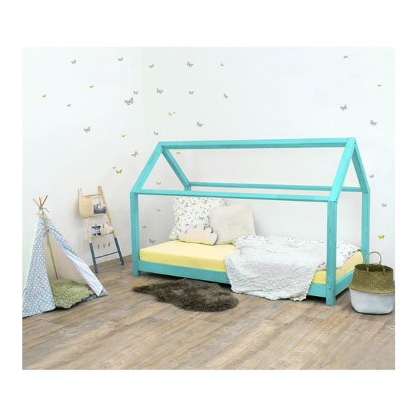 Тюркоазено детско легло без страници, изработено от смърчова дървесина Tery, 90 x 190 cm - Benlemi