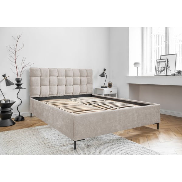 Бежово тапицирано двойно легло с включена подматрачна рамка 180x200 cm Eve – Miuform-image-4