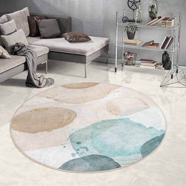 Синьо-бежов кръгъл килим подходящ за пране ø 150 cm Puddle – Mila Home-image-3
