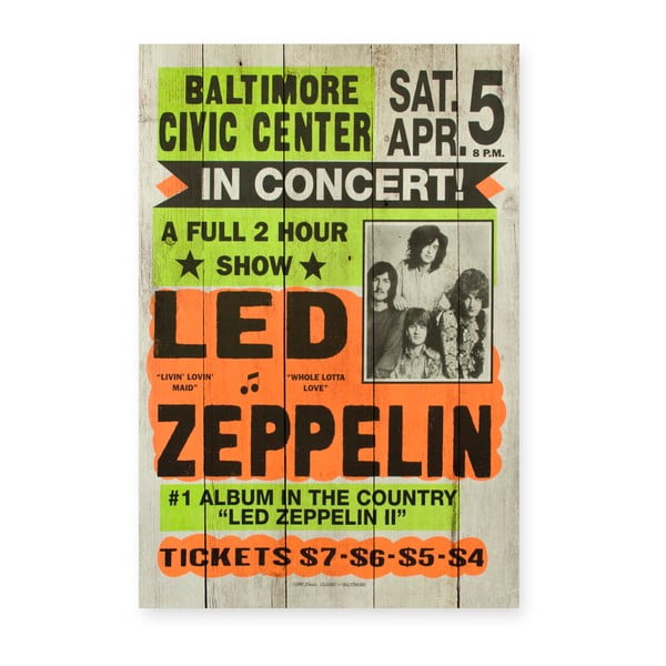 Табела от борово дърво Led Zeppeling, 60 x 40 cm - Really Nice Things