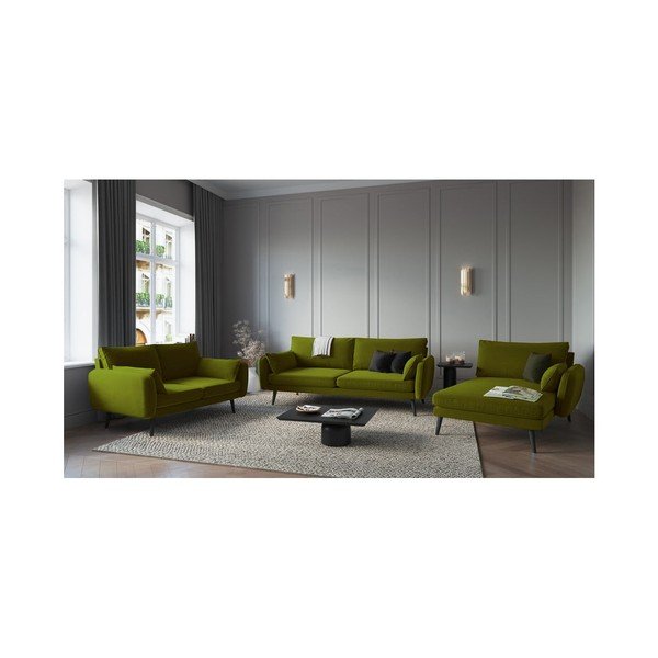 Зелено кадифено кресло за отдих с черни крака, десен ъгъл Lento - Kooko Home-image-4