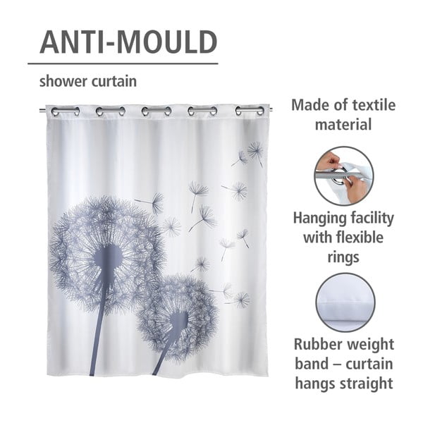 Бяла завеса за душ с покритие против мухъл Dandelions, 180 x 200 cm Astera - Wenko-image-3