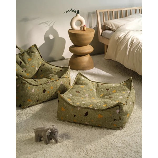 Зелен детски пуф от букле и шенил Terrazzo Square – Wigiwama-image-2