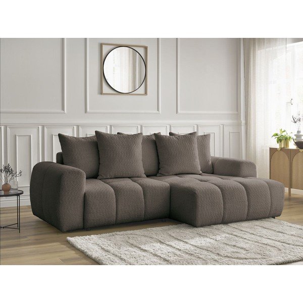 Кафяв  разтегателен ъглов диван с място за съхранение от букле (десен ъгъл) Roxelane – Bobochic Paris-image-4